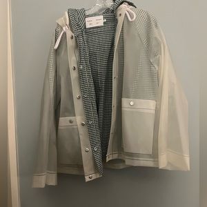Proenza Schouler L translucent rain jacket. Removable green/white underlay.